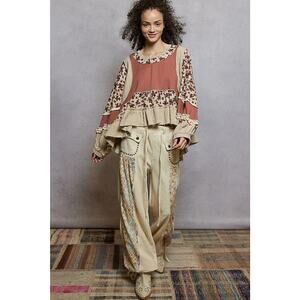 "La Bella" Floral Ruffle Lace Trim Top in Dusty Rose